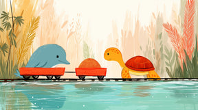Detailed animal adventure mural wallpaper design pattern featuring dolphin and turtle by Kids-Mundo
