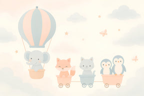 Detailed animal adventure mural wallpaper design pattern with elephant and friends by Kids-Mundo
