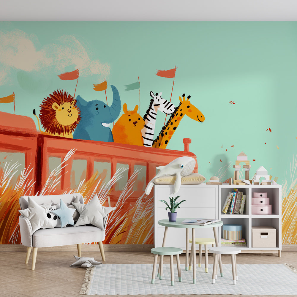 Happy animal journey wallpaper transforming children's playroom with adventure theme