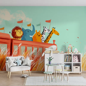 Happy animal journey wallpaper transforming children's playroom with adventure theme