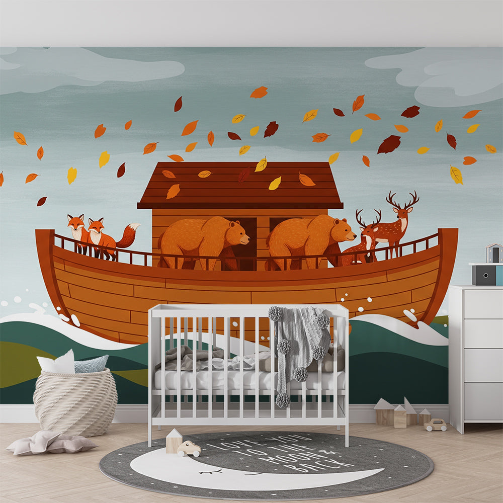 Kids-Mundo animal ark wall mural bringing adventure to a bright children's playroom