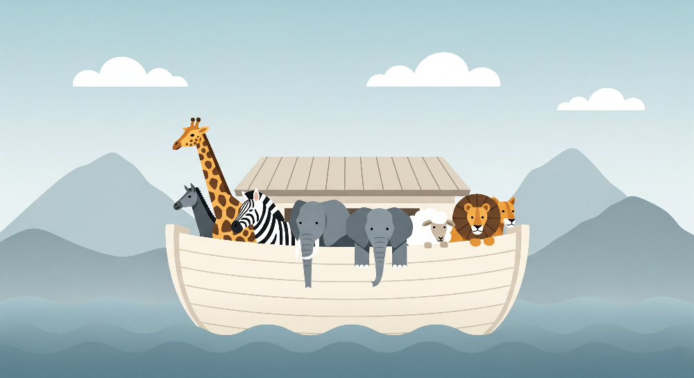 Kids-Mundo flat artwork preview of the animal ark boat wall mural design
