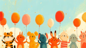 Detailed animal balloon mural wallpaper design pattern showing cute characters by Kids-Mundo