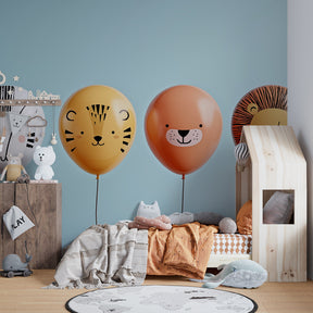 Colorful animal balloon wallpaper creating joyful kids bedroom decor with floating animal friends