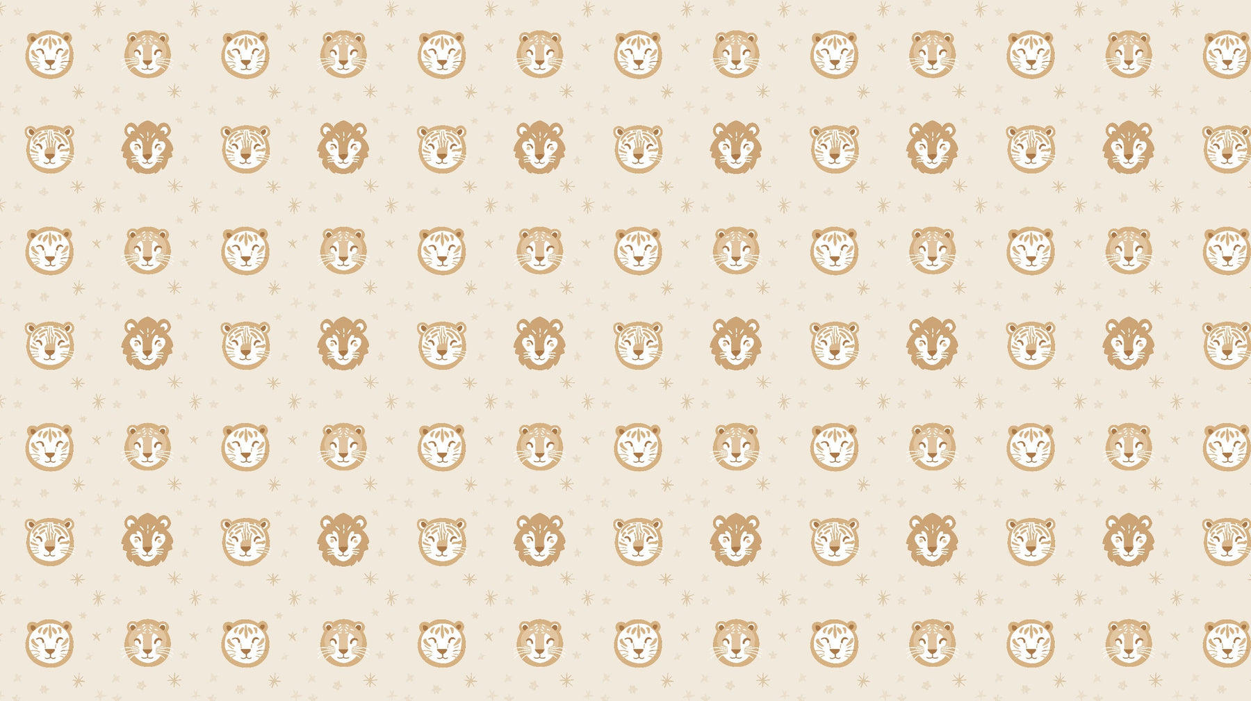 Detailed animal face mural wallpaper design pattern with soft tigers lions and stars by Kids-Mundo