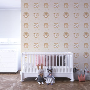 Gentle animal face wallpaper transforming kids playroom with magical star details