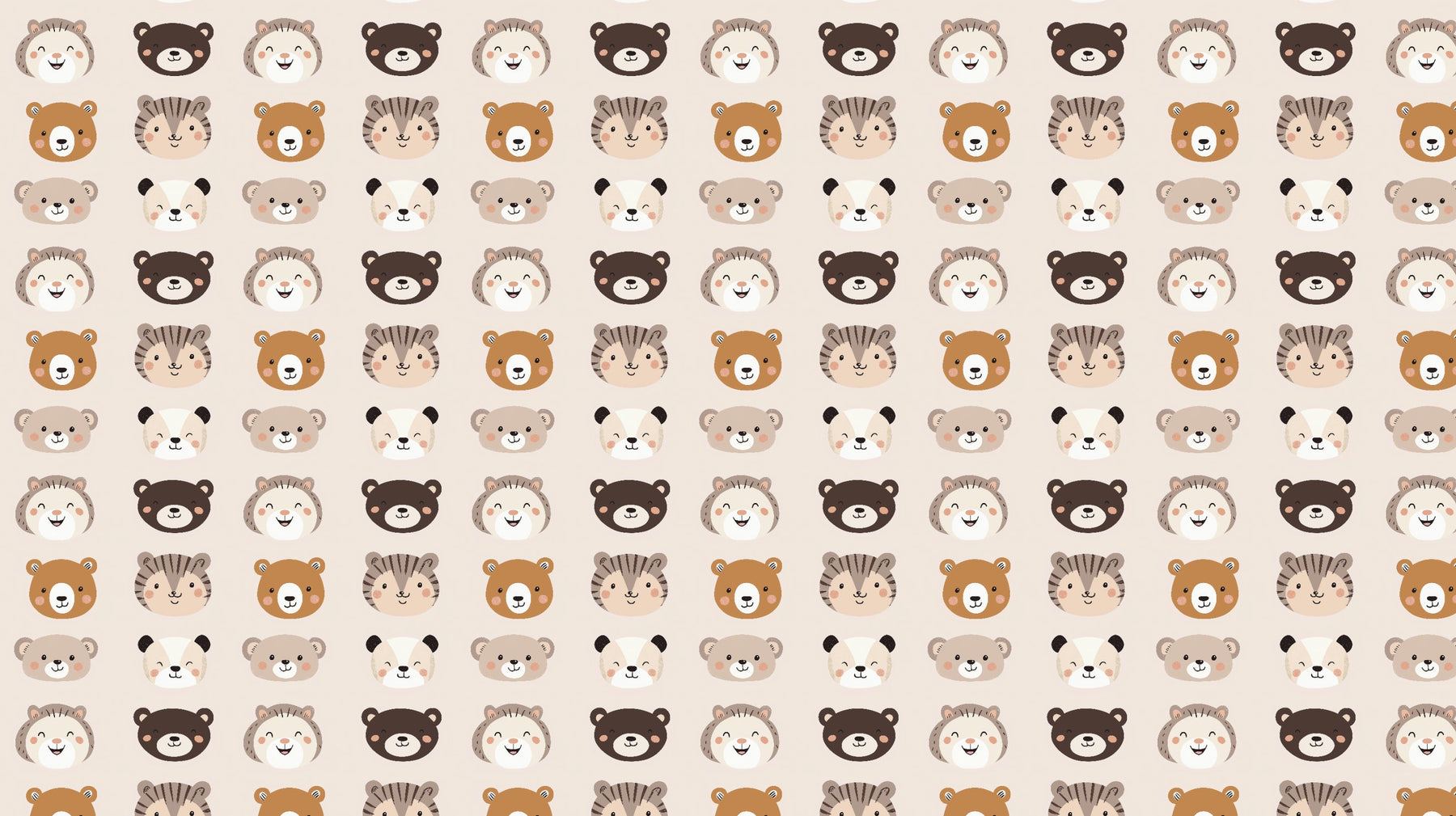 Detailed cartoon animal faces mural wallpaper design pattern by Kids-Mundo