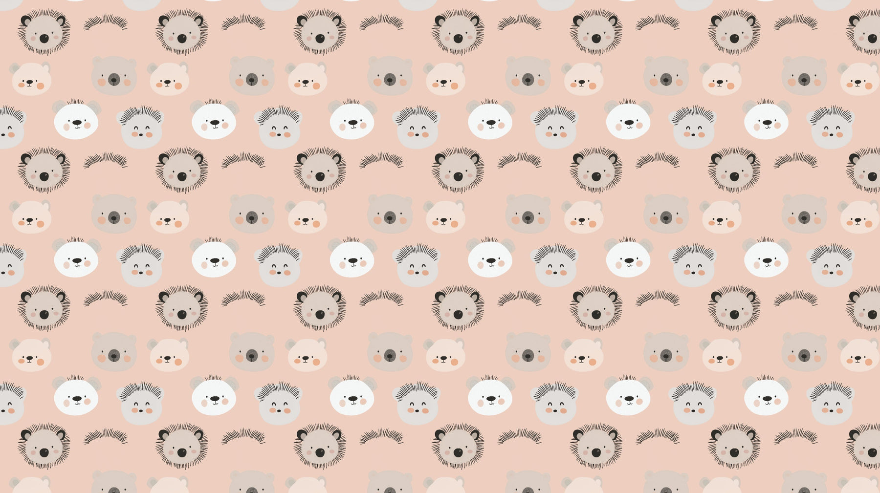 Detailed animal faces mural wallpaper design pattern showing bears lions hedgehogs by Kids-Mundo