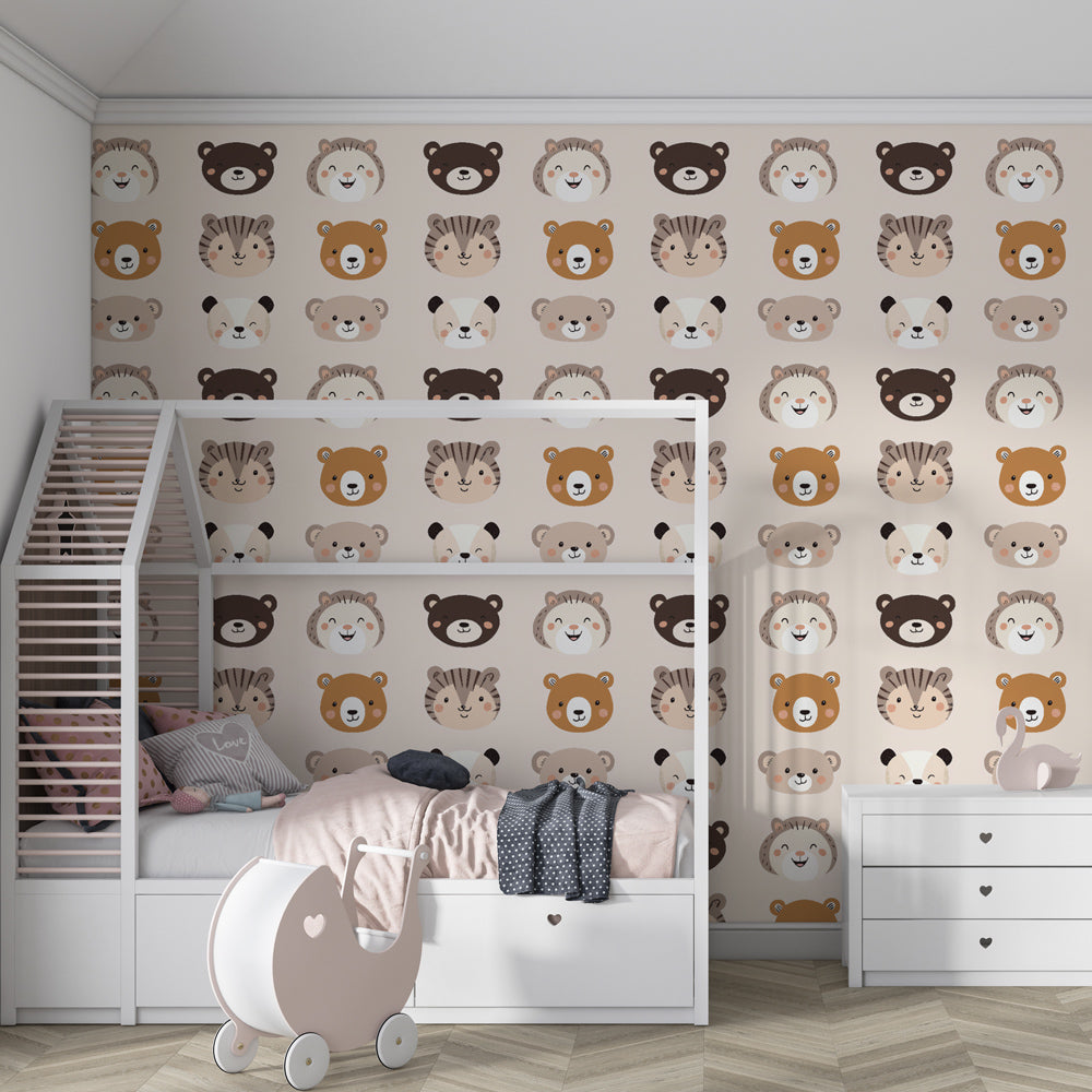 Baby animal wallpaper creating peaceful atmosphere in toddler bedroom decor