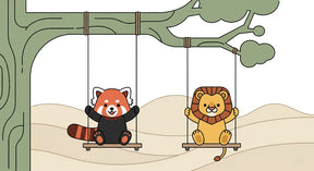 Detailed red panda and lion swing mural wallpaper design pattern by Kids-Mundo
