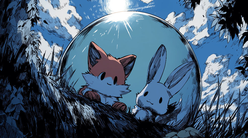 Detailed fox and rabbit mural wallpaper design pattern with magical sky by Kids-Mundo