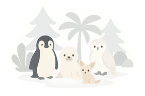 Detailed animal friends mural wallpaper design pattern with penguin seal fawn owl by Kids-Mundo