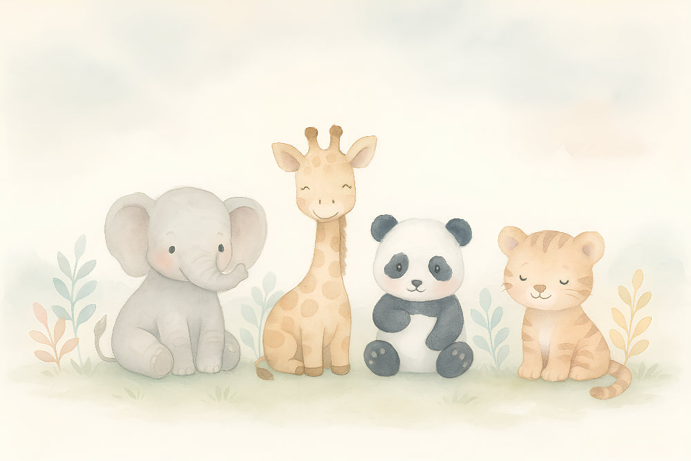 Detailed animal friends mural wallpaper design pattern showing safari characters by Kids-Mundo