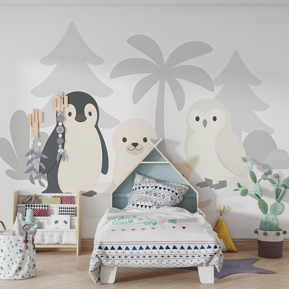 Woodland animal mural wallpaper transforming children's playroom into nature sanctuary