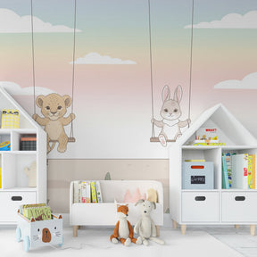 Gentle woodland animal wallpaper transforming baby playroom with soft pastel colors