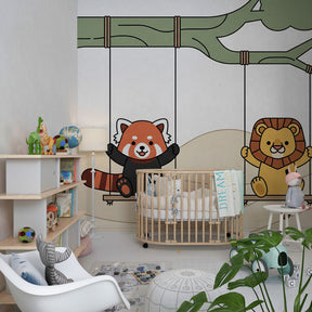 Charming animal friends wallpaper transforming toddler room into magical playground