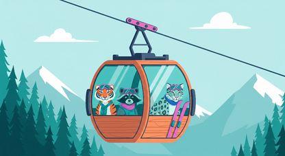 Flat artwork preview of the Kids-Mundo animal friends ski gondola wall mural design