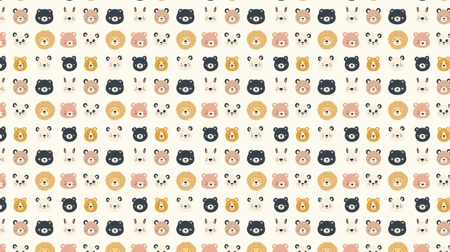 Detailed animal heads mural wallpaper design pattern showing bears lions rabbits by Kids-Mundo