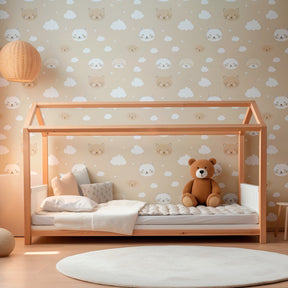 Cute animal faces wallpaper creating peaceful atmosphere in children's bedroom decor