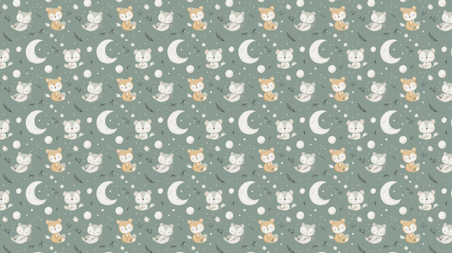 Detailed sleeping animals and moon mural wallpaper design pattern by Kids-Mundo