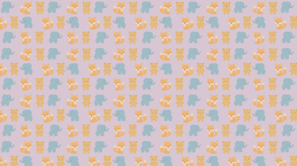 Detailed animal mural wallpaper design pattern featuring cute bears elephants and foxes by Kids-Mundo