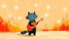 Detailed animal musician with guitar under starry sky mural wallpaper design pattern by Kids-Mundo