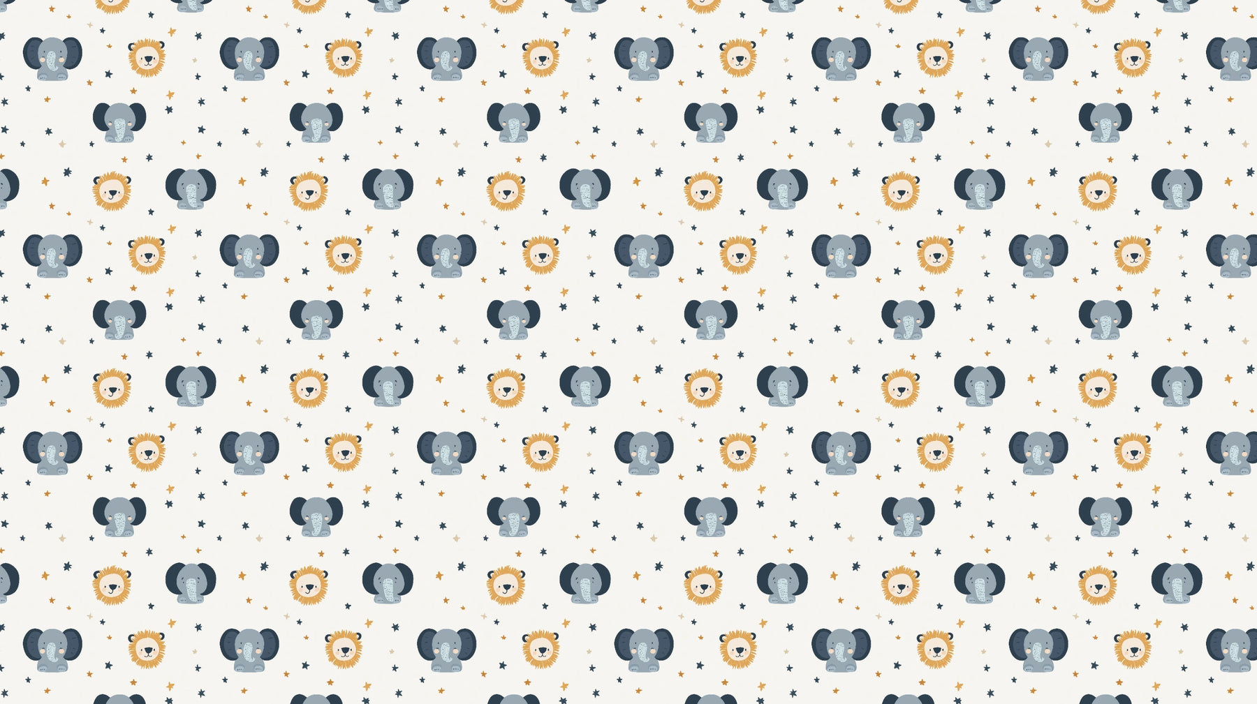 Detailed elephant and lion safari mural wallpaper design pattern with stars by Kids-Mundo