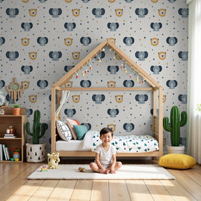 Animal safari mural wallpaper with elephants and lions creating magical nursery decor by Kids-Mundo