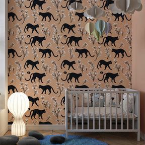 Animal and floral mural wallpaper creating sophisticated kids bedroom atmosphere