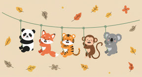 Detailed animal swing mural wallpaper design pattern showing safari friends by Kids-Mundo