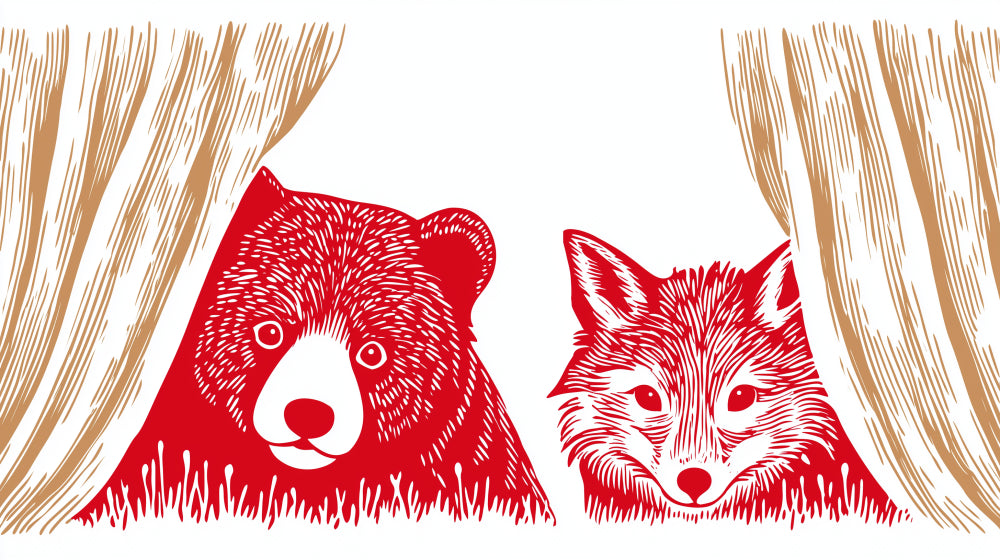 Detailed bear and fox theater mural wallpaper design pattern by Kids-Mundo