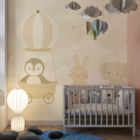 Dreamy animal convoy wallpaper creating peaceful kids bedroom decor atmosphere