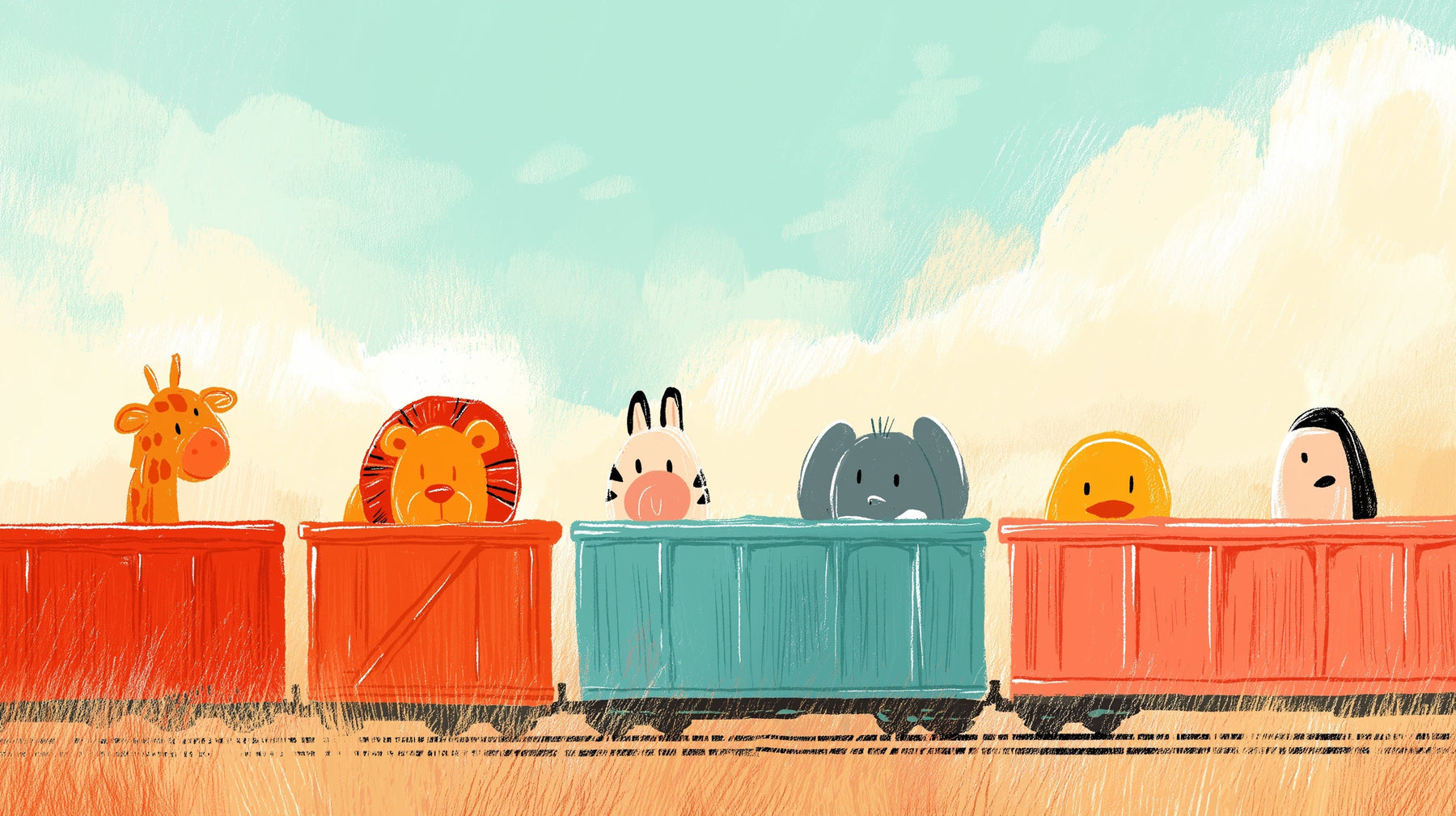 Detailed animal train mural wallpaper design pattern with safari animals by Kids-Mundo