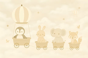 Detailed animal train cloud adventure mural wallpaper design pattern by Kids-Mundo