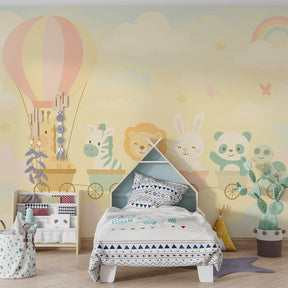 Colorful animal train wallpaper creating playful atmosphere in children's bedroom decor