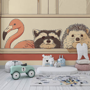 Cute animal window wallpaper creating cozy atmosphere in children's bedroom decor