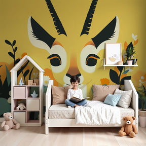Antelope floral mural wallpaper creating magical safari nursery decor by Kids-Mundo