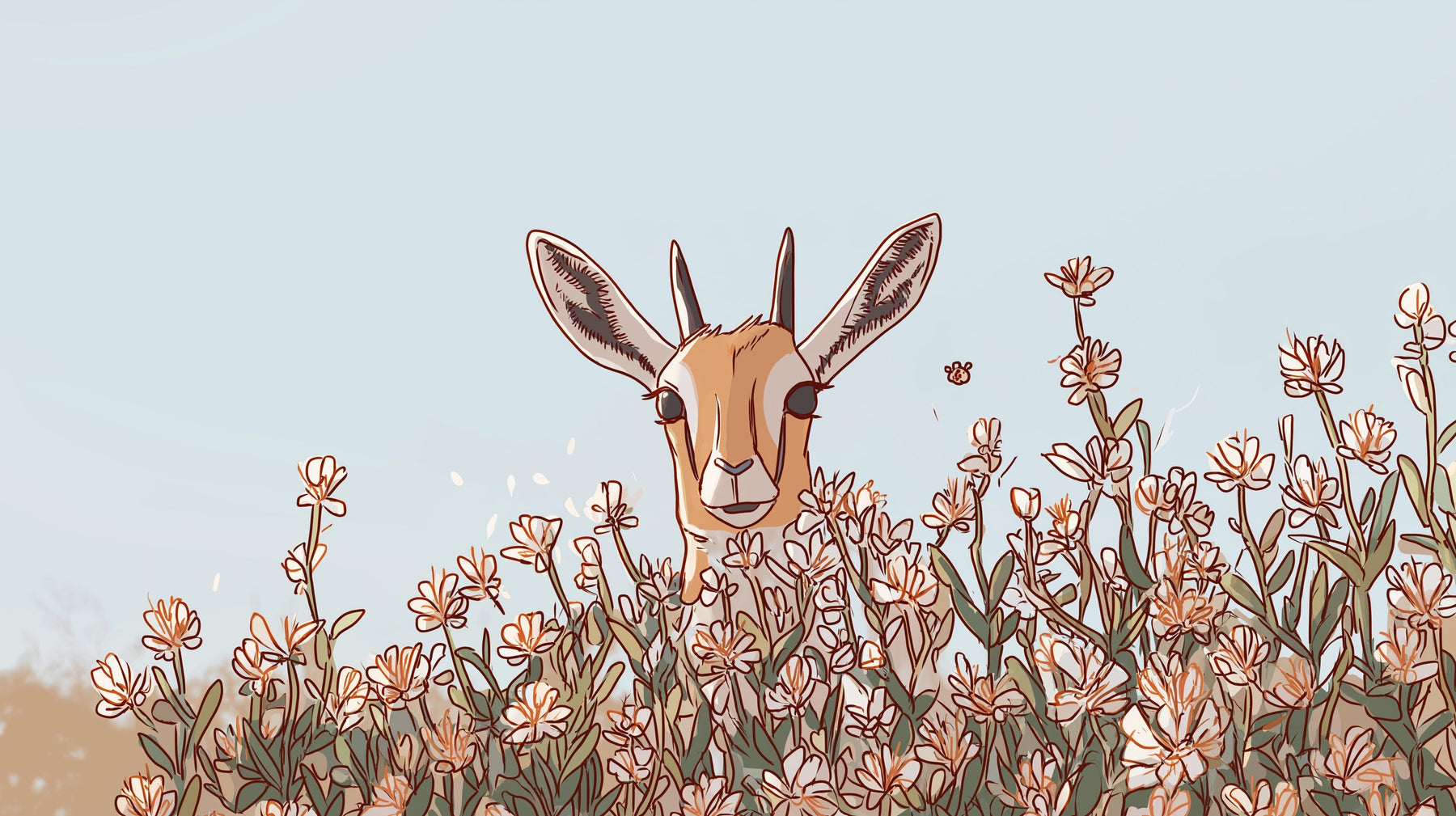 Detailed antelope and floral meadow mural wallpaper design pattern by Kids-Mundo