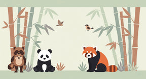 Detailed Asian forest animals mural wallpaper design pattern with pandas by Kids-Mundo