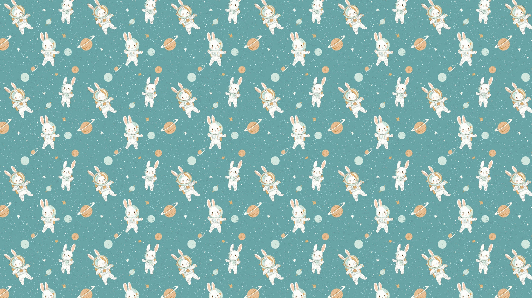 Detailed astronaut bunny mural wallpaper design pattern showing space explorer rabbits by Kids-Mundo