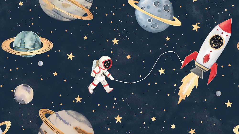 Astronaut Floating Among Planets and Stars Wall Mural