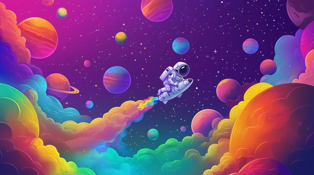 Astronaut Rainbow Space Adventure Wall Mural
