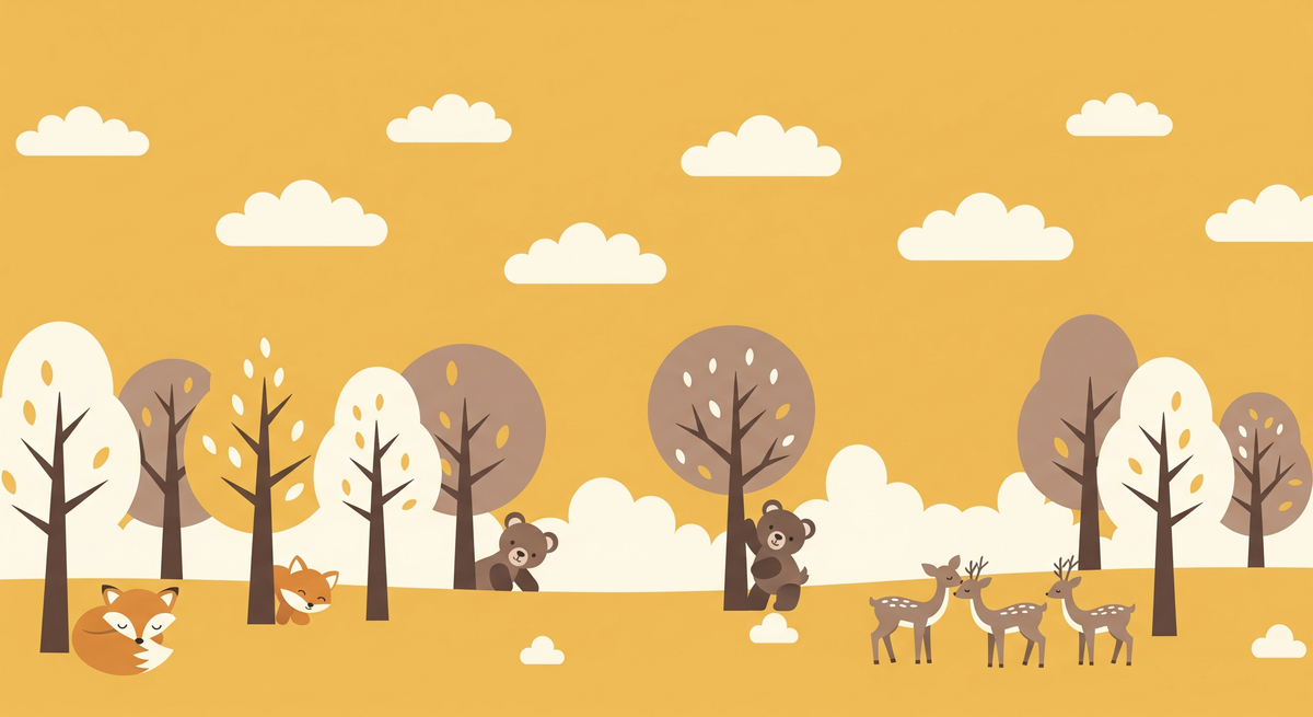 Fox, Bear and Deer Autumn Forest Wall Mural