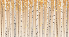 Detailed autumn forest mural wallpaper design pattern with golden leaves and birds by Kids-Mundo