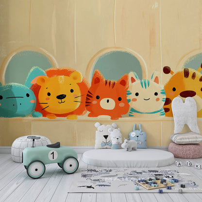 Kids-Mundo row of baby animals mural adding character to a kids bedroom wall.