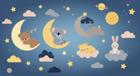 Baby animals starry night mural wallpaper design pattern with teddy bear koala kitten bunny by Kids-Mundo