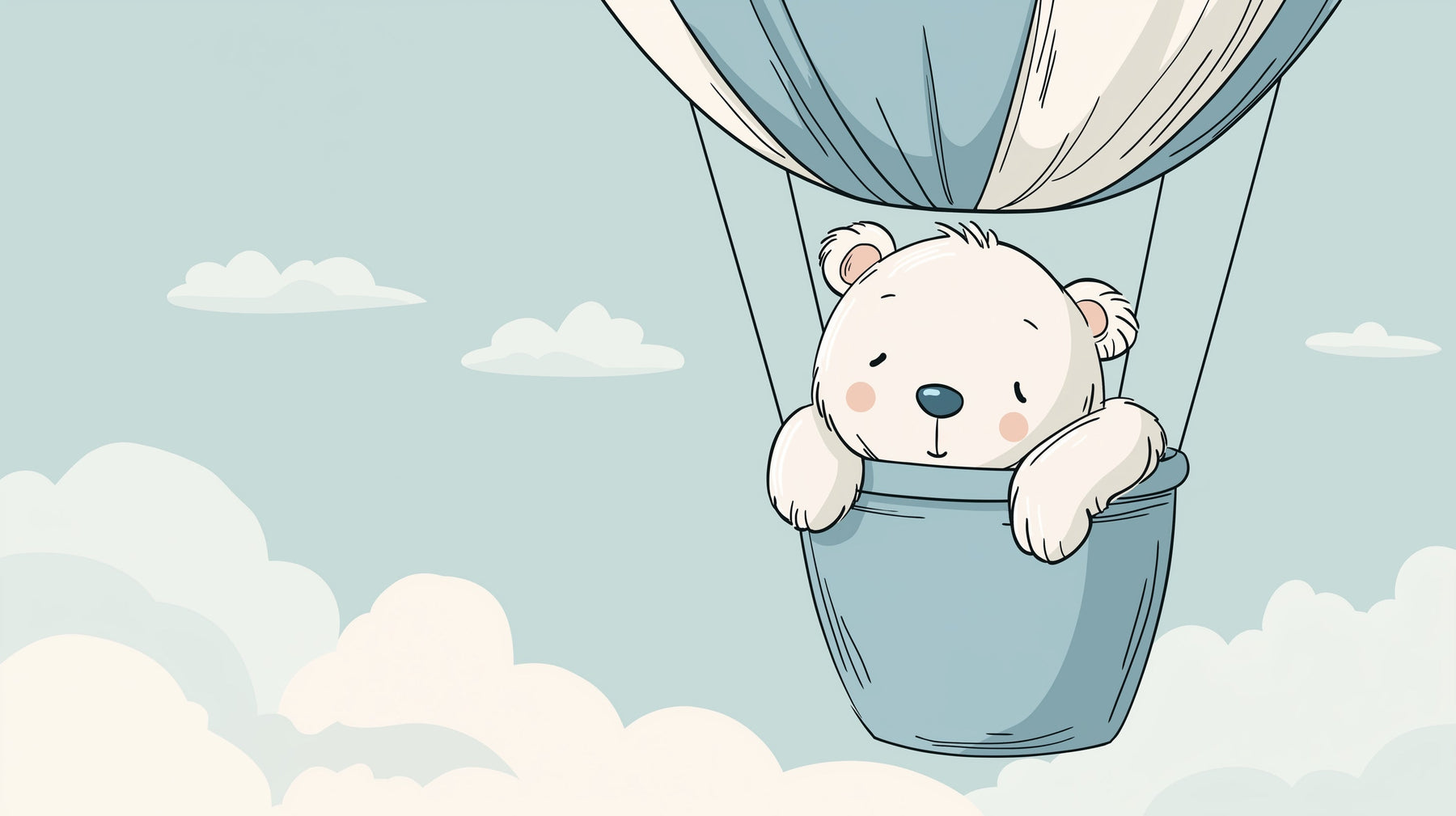 Detailed baby bear hot air balloon mural wallpaper design pattern by Kids-Mundo