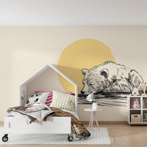 Sleeping bear mural wallpaper creating calming toddler bedroom environment by Kids-Mundo