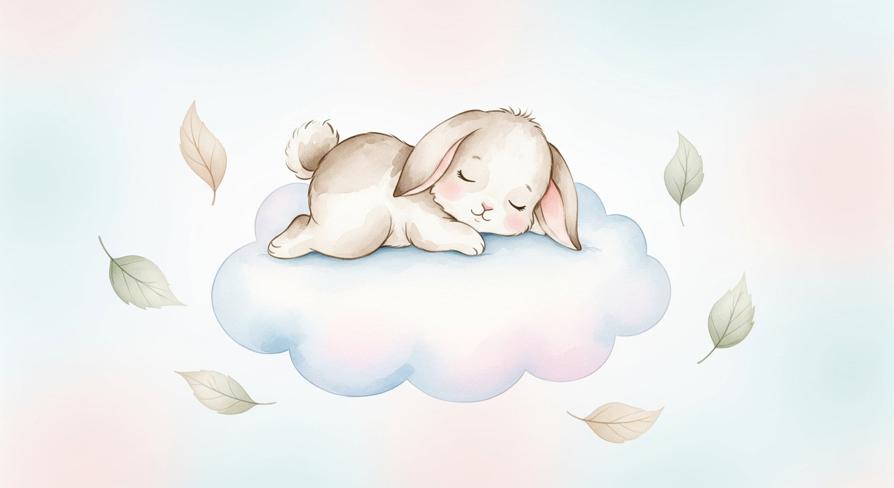 Detailed baby bunny mural wallpaper design pattern showing sleeping rabbit on cloud by Kids-Mundo
