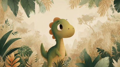 Kids-Mundo flat artwork preview of the baby dinosaur and tropical jungle pattern for this mural.